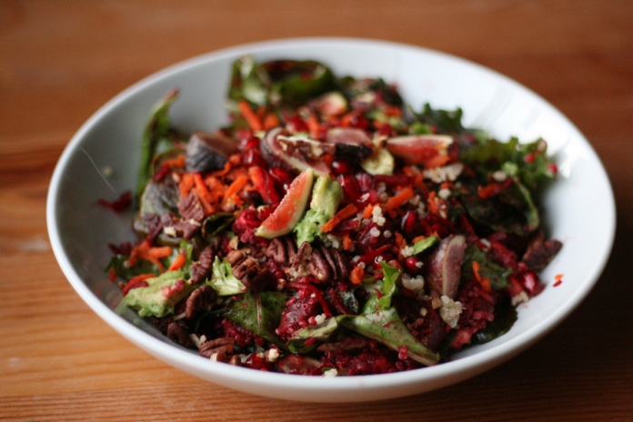 Baby kale autumn salad with figs and pomegranate