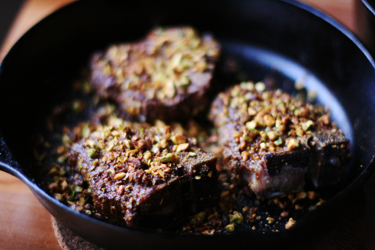 Pistachio Masala Lamb Chops with Rosemary Roasted Potatoes | A